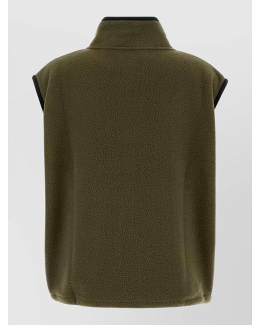 Miu Miu Green Pile Vest Sleeveless High Collar Pockets