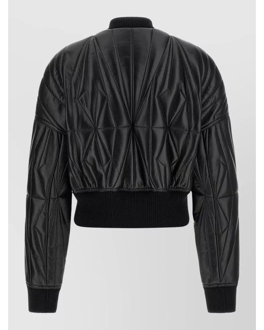 Rick Owens Black Lamb Leather Cropped Quilted Bomber Jacket for men