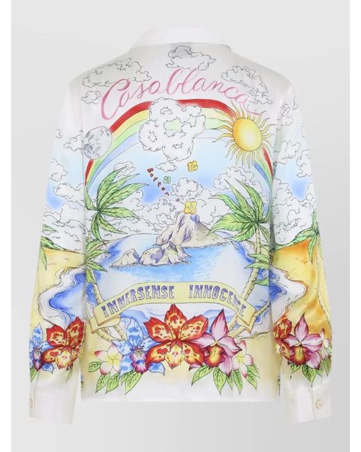 Casablanca White Silk Printed Long-Sleeve Shirt for men