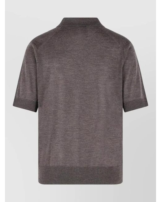 Loulou de Saison Gray Cashmere Ribbed Short-Sleeve Polo Top