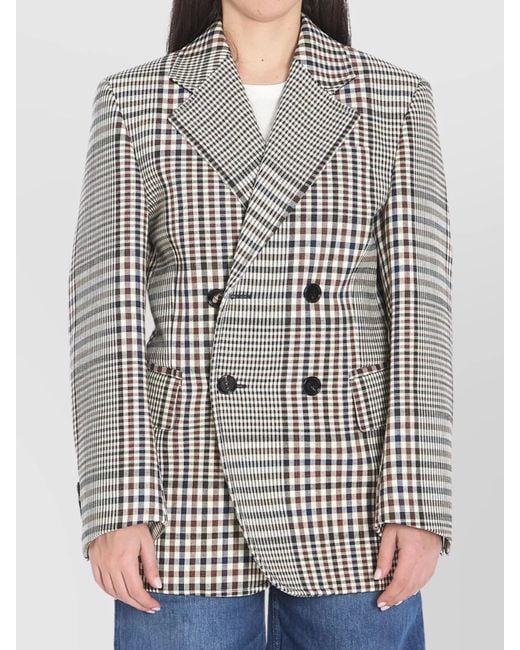 Bottega Veneta Gray Double-Breasted Check Blazer