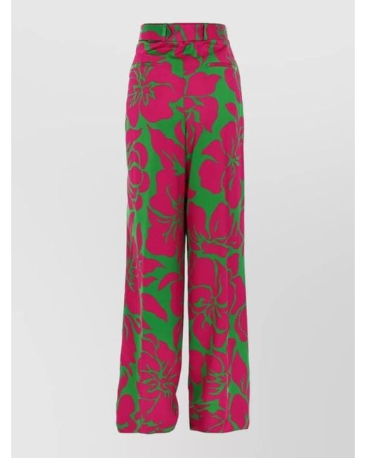 Dries Van Noten Pink High Waist Floral Belted Wide Leg Pants