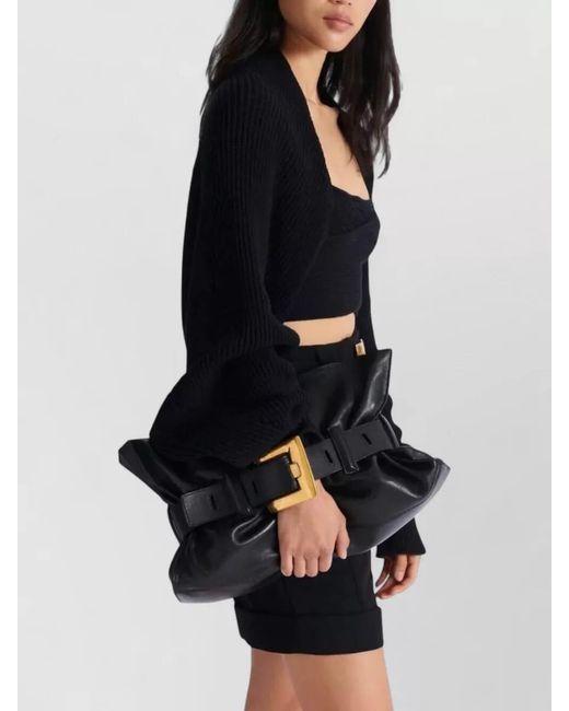 Balmain Black Anthem Medium Leather Shoulder Bag