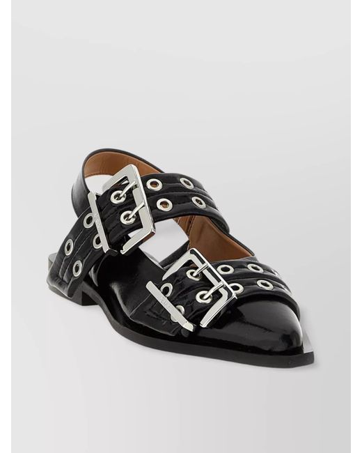 Ganni Multicolor Patent Calfskin Pointed-Toe Slingback Ballerina Shoes