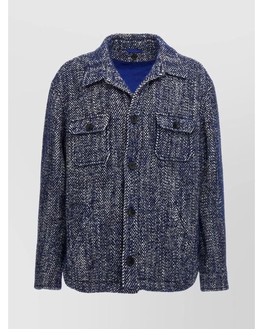 Etro Blue Chevron Wool Shirt Jacket for men
