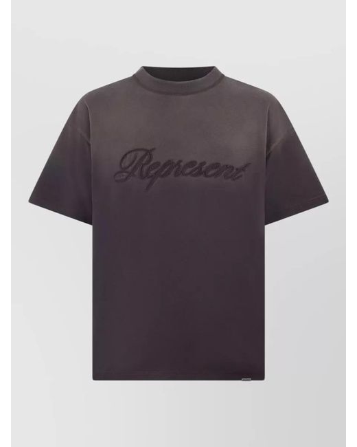 Represent Blue Cotton Logo Embroidery Crew Neck T Shirt for men