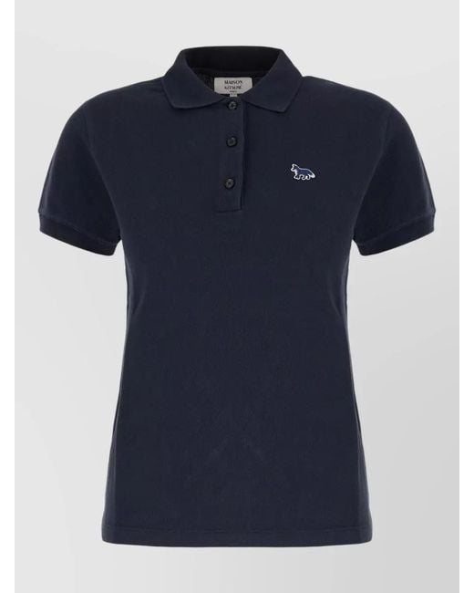 Maison Kitsuné Blue Piquet Polo Shirt Short Sleeves Ribbed Collar