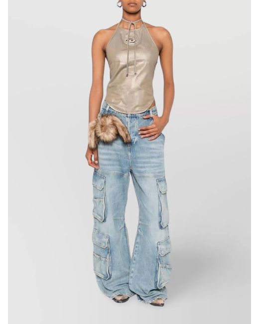 DIESEL Natural Halterneck Top With Curved Hem And Shine