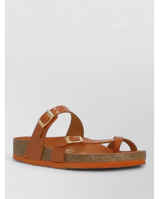 Birkenstock Brown Leather Slide Sandals Open Toe Rubber Sole