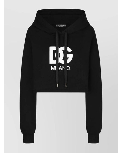 Dolce & Gabbana Black Cropped Logo Embroidery Hoodie