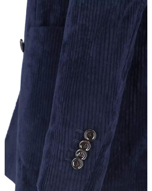 Lardini Blue Textured Double Breasted Blazer Buttoned Cuffs for men