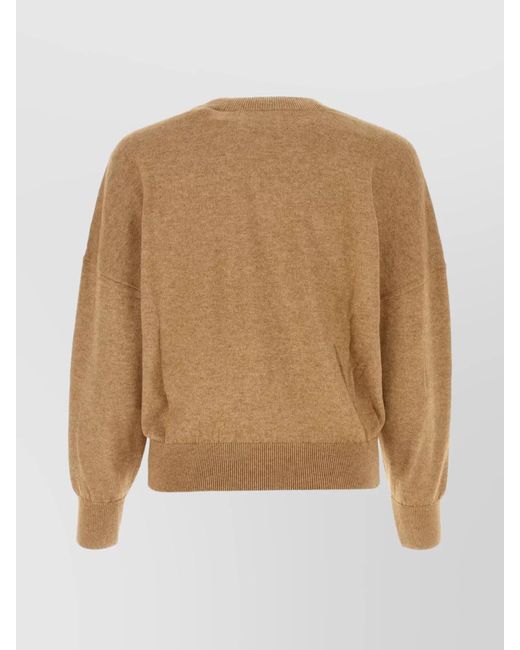 Isabel Marant Natural Cotton Wool Oversized Logo-Embroidered Ribbed Crew-Neck Sweater