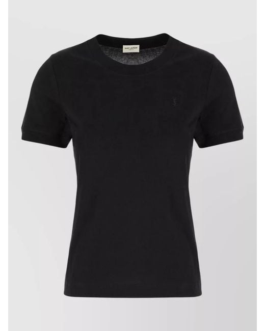 Saint Laurent Black Cotton Logo-Embroidered T-Shirt