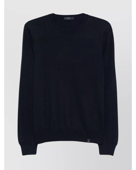 Fay Blue Ribbed Crew Neck Wool Sweater With Long Sleeves for men