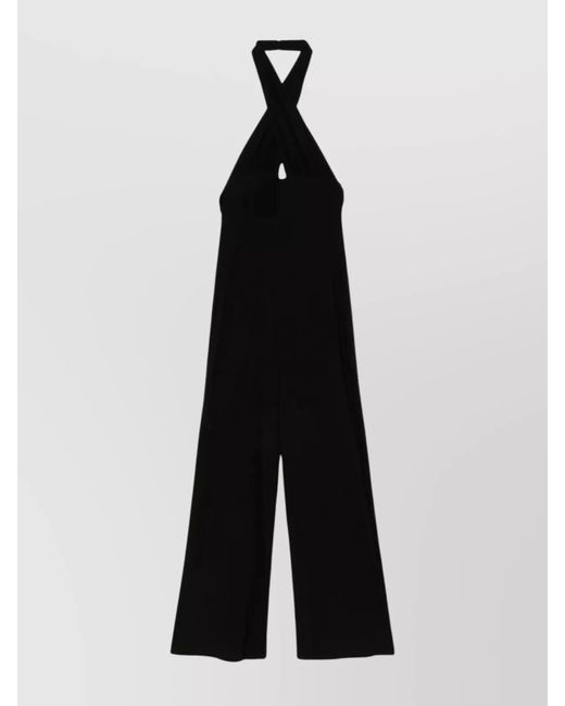 Norma Kamali Black Cross-Halter Cutout Jumpsuit