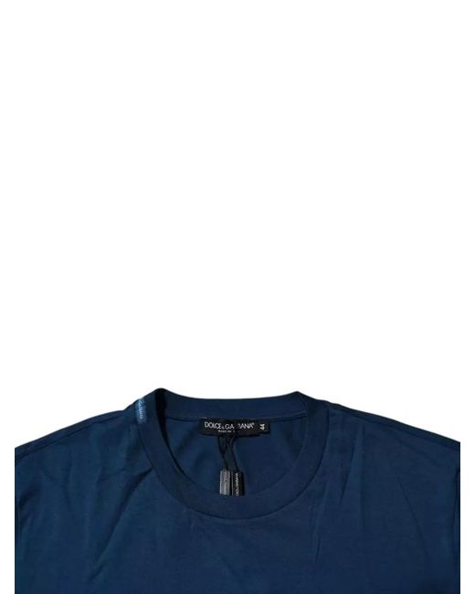 Dolce & Gabbana Blue Cotton Embroidered Short-Sleeve Crew-Neck T-Shirt for men