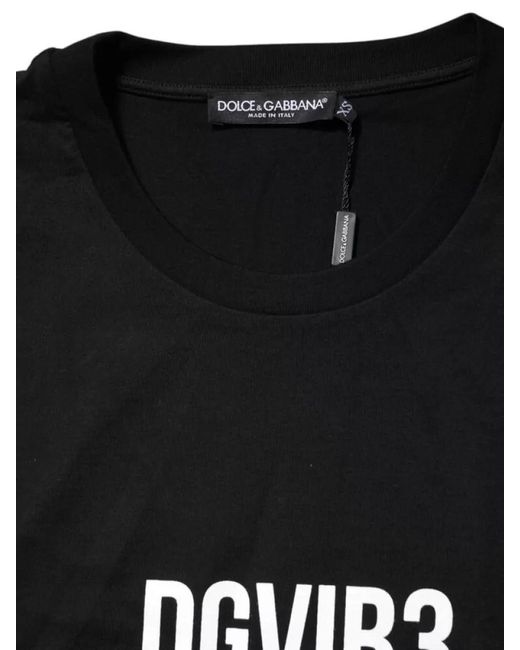 Dolce & Gabbana Black Cotton Logo-Print Crew-Neck T-Shirt for men