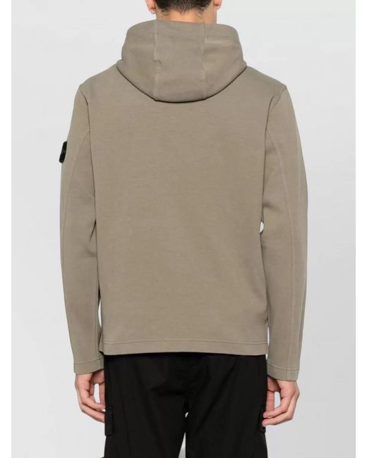 Stone Island Brown Hooded Jacket Ribbed Texture Long Sleeves for men
