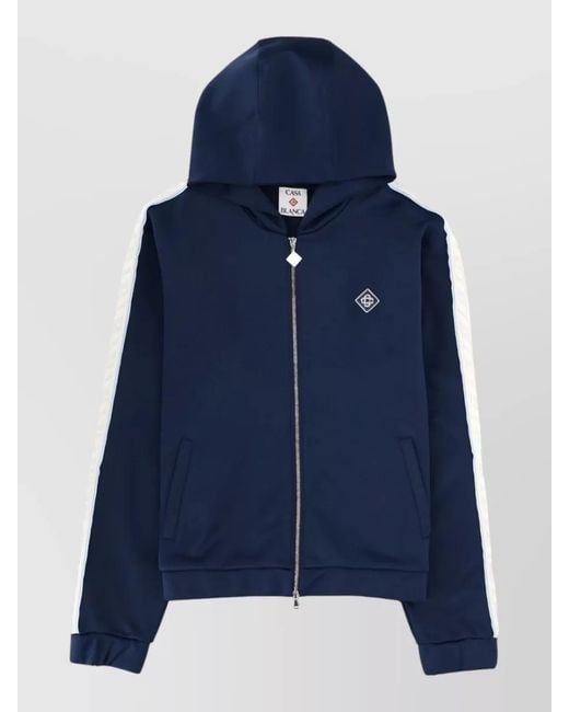 Casablanca Blue Hooded Jacket Contrast Sleeve Stripes Pockets for men