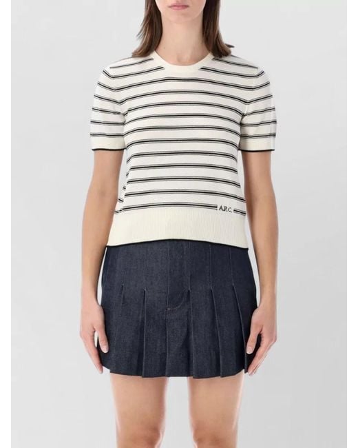 A.P.C. White Striped Short-Sleeve Knit Top