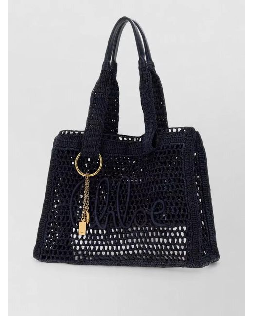 Chloé Black Raffia East West Summer Banana Tote Bag