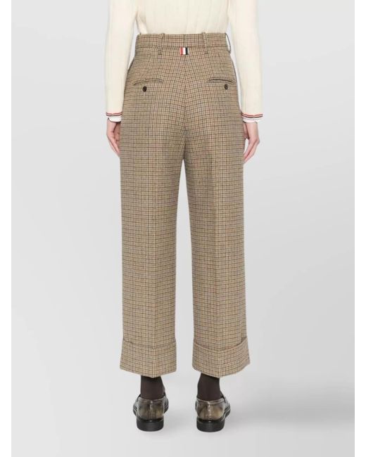 Thom Browne Natural Wool High-Rise Wide-Leg Checked Trousers