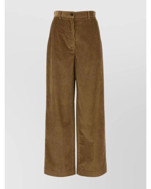 Miu Miu Natural Wide Leg Corduroy Trousers With Belt Loops
