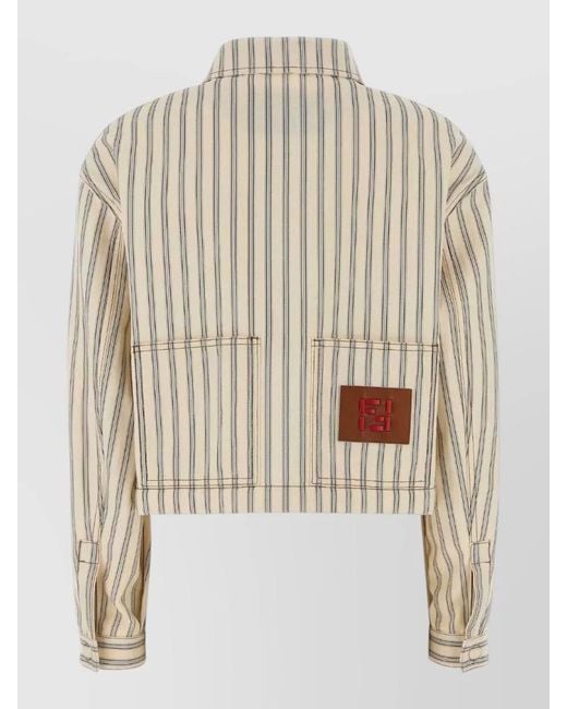 Fendi White Cropped Denim Jacket Striped Chest Pocket