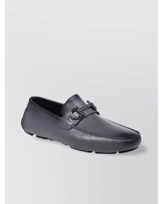 Ferragamo Gray Paris Round Toe Loafer With Metallic Buckle for men