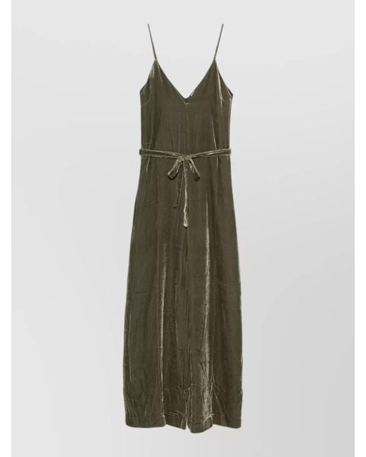 Gold Hawk Green Velvet Jumpsuit Featuring Belt And Wide Leg