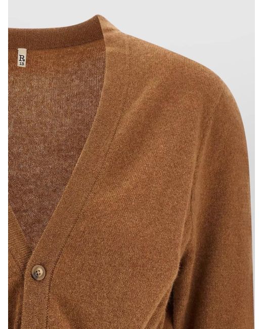 R13 Brown Cashmere Cropped V-Neck 3/4-Sleeve Knot Cardigan