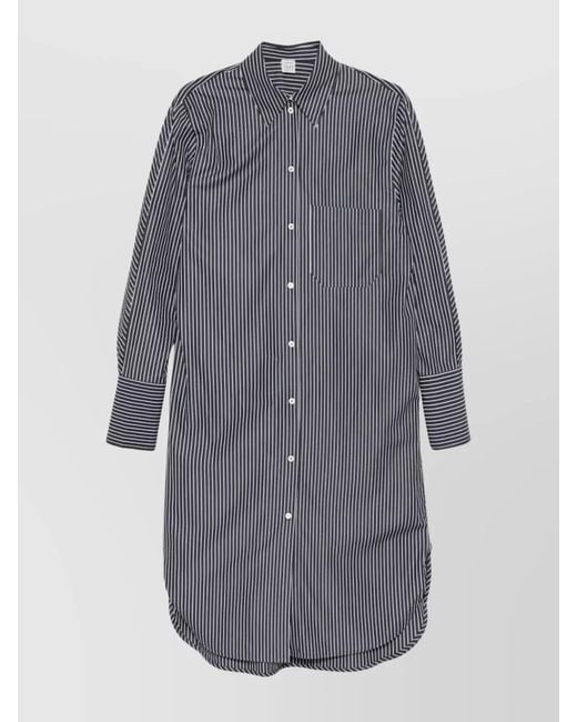 Totême Gray Striped Cotton Kimono-Sleeve Knee-Length Shirt Dress
