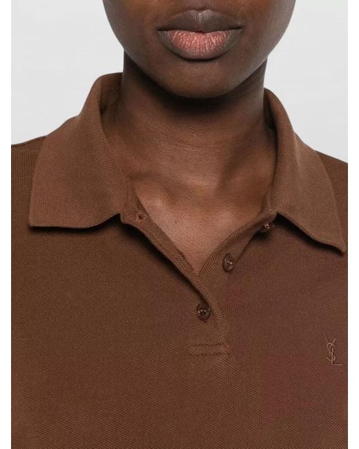 Saint Laurent Brown Cropped Cotton Polo Shirt Short Sleeves