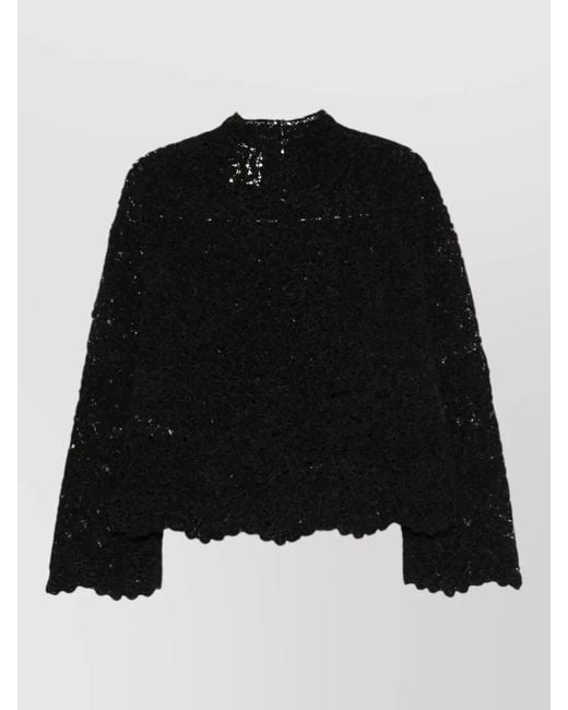 Semicouture Black Long Sleeve Crew Neck Textured Top