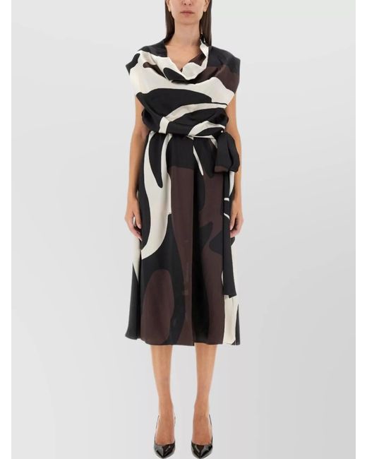 Kiton Black Silk Printed Regular-Fit Midi Dress