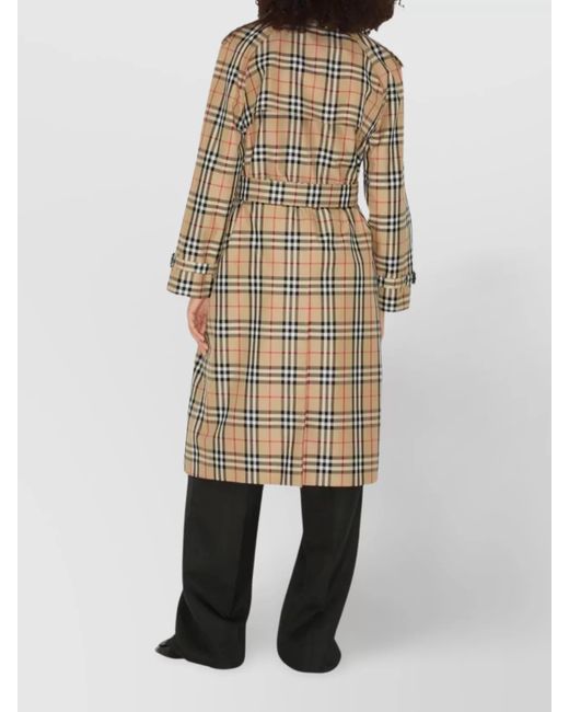 Burberry Natural Cotton Checked Double-Breasted Trench Coat