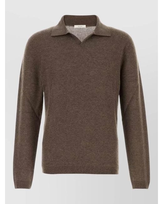 The Row Brown Cashmere Ripley Polo Shirt Long Sleeves for men
