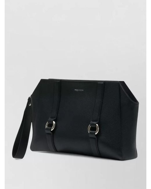 McQueen Black New Farringdon Leather Shoulder Bag Clutch for men