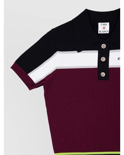 Casablanca Red Polo Shirt Color Block Ribbed Collar