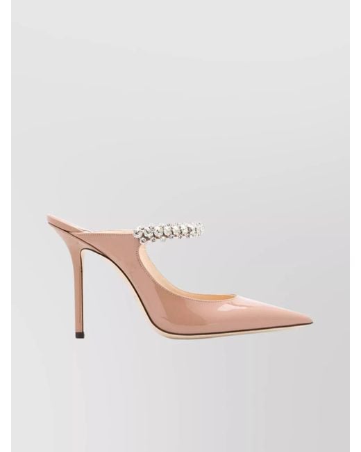 Jimmy Choo Pink Patent Leather Crystal-Embellished Pointed-Toe Mules