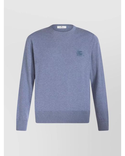 Etro Blue Knitwear With Ribbed Cuffs And Hem for men