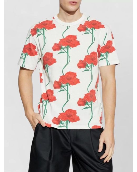 KENZO White Silk Floral Short Sleeve Crew Neck T Shirt for men