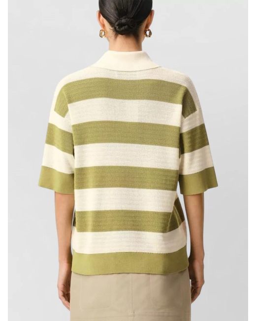 AMI Yellow De Coeur Striped Polo Shirt Embroidery