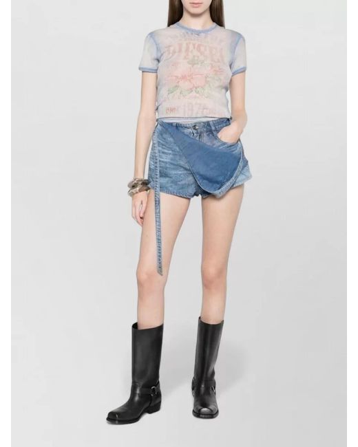 DIESEL Blue Denim Distressed Wrap-Effect Short Shorts