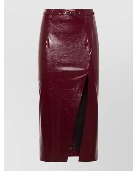 SIMONA CORSELLINI Red Belted Waist Fitted Midi Skirt High Slit
