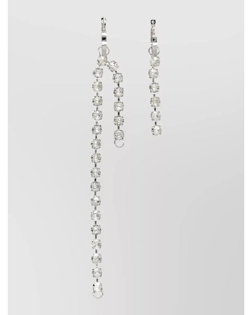 MM6 by Maison Margiela White Crystal Chain Asymmetric Hoop Earrings