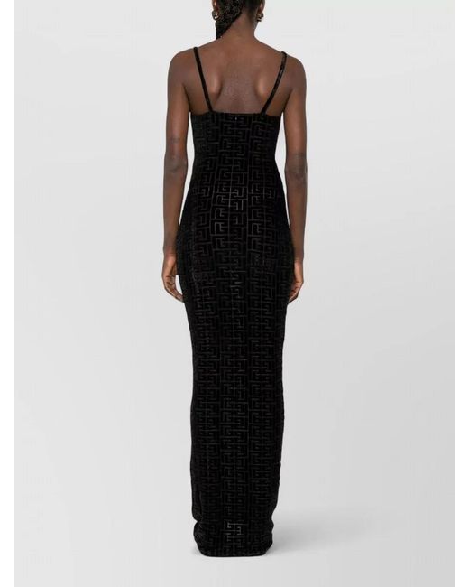 Balmain Black Monogram Dress Fitted Silhouette Floor Length