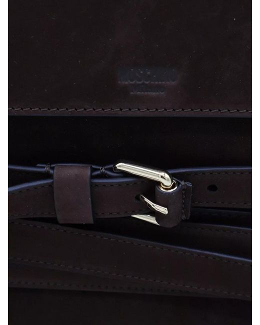 Moschino Black Calf Leather Tie Me Medium Shoulder Bag for men