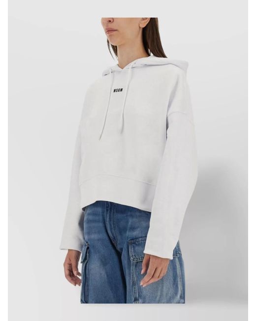 MSGM Blue Regular-Fit Logo-Print Knitted Top