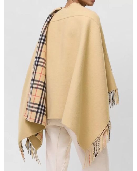 Burberry Natural Draped Wool Jacket Fringe Detail Plaid